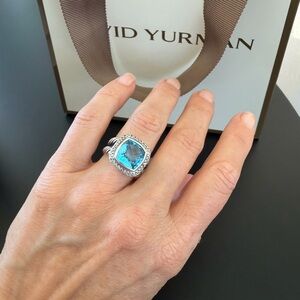 David Yurman Silver Ring with Blue Gemstone